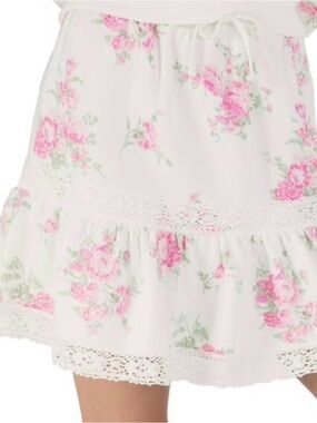 Girls White Floral Lace Trim Summer Dress - Pink Rose Print